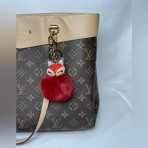 Fabulous Rhinestone fox bag charm key chain with red Pom Pom